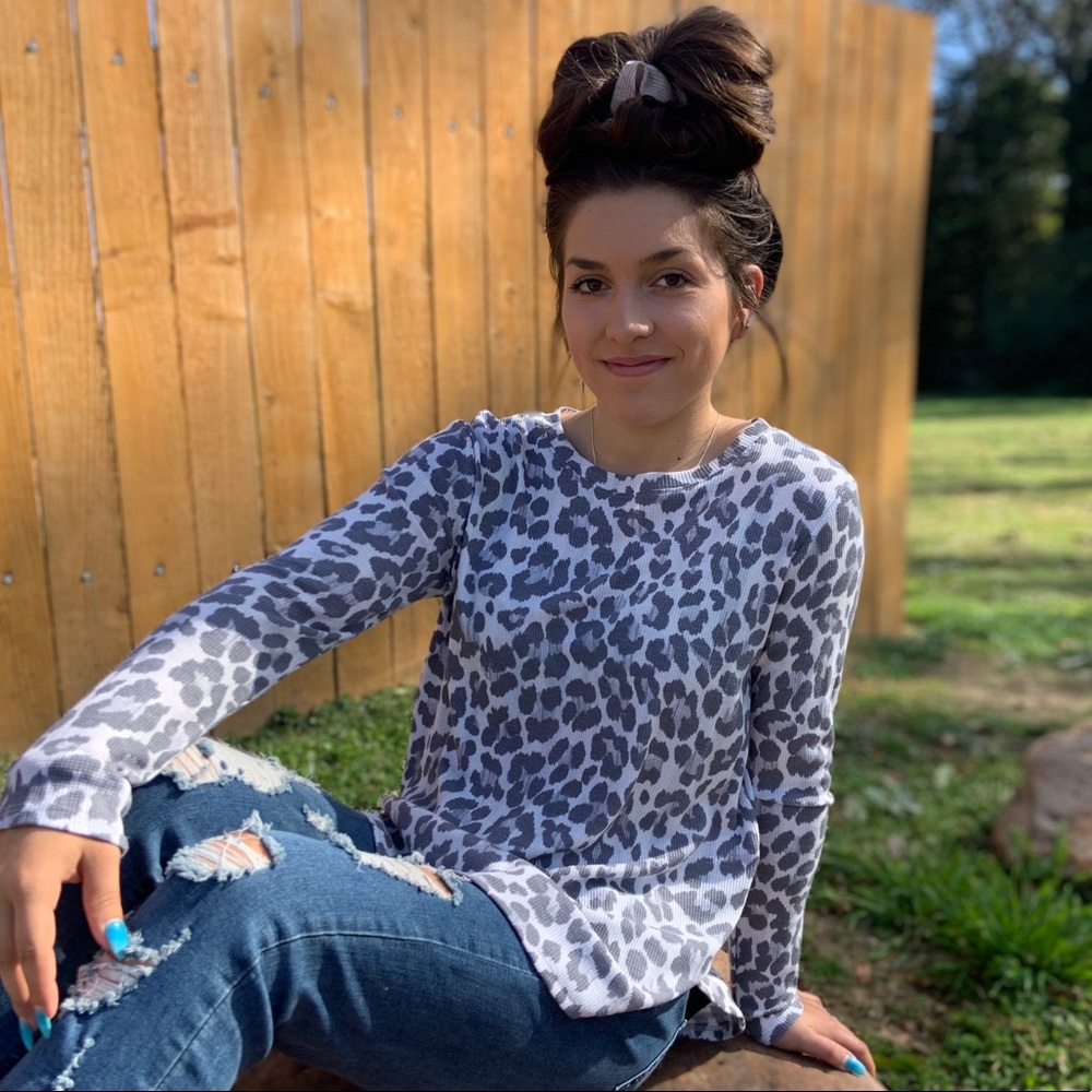 Nicole Grey Leopard Thermal Top